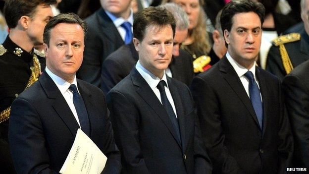 David Cameron, Nick Clegg and Ed Miliband