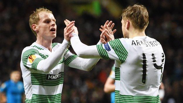 Gary Mackay-Steven and Stuart Armstrong in action for Celtic