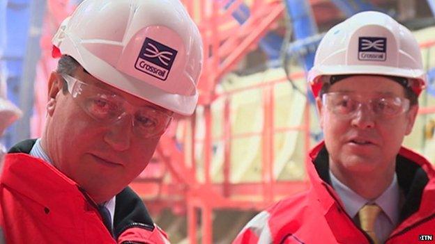 David Cameron and Nick Clegg on a visit to a Crossrail construction site