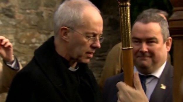 The Archbishop of Canterbury Justin Welby took part in a service at Saul Church in County Down