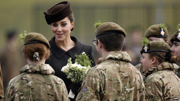 Duchess of Cambridge with soldiers on St Patrick's Day