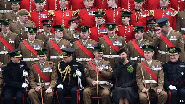 Duchess of Cambridge with soldiers on St Patrick's Day