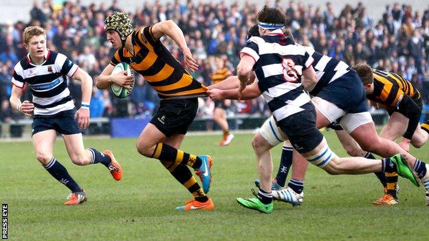 Action from the Schools' Cup final at Ravenhill