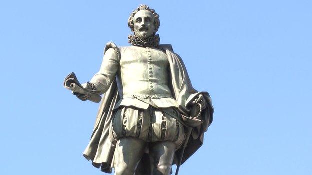 Statue of Cervantes in the Plaza de las Cortes in Madrid (16 March 2015)