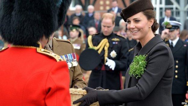 Duchess of Cambridge presents shamrocks on St Patrick's Day