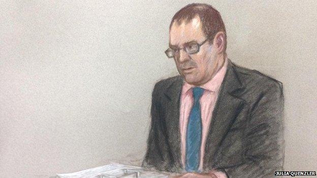 Court sketch of John Beggs QC