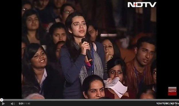 YouTube screenshot of student asking IMF chief Christine Lagarde a question