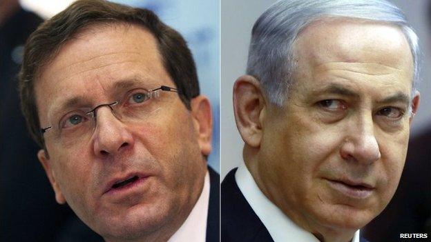 File photo: A combination picture shows Isaac Herzog (left) and Israeli Prime Minister Benjamin Netanyahu