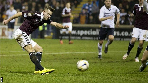 Billy King scores for Hearts against Raith Rovers