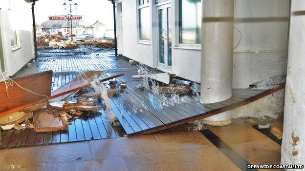 Damage to the pier's decking