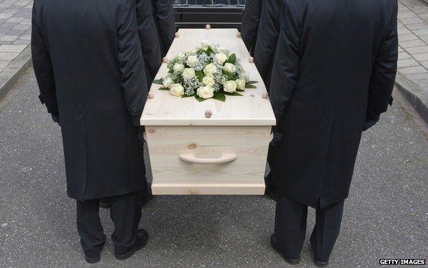 People holding a coffin