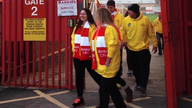 The walkers preparing to leave Ashton Gate on Wednesday.