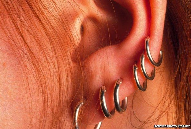 Ear with multiple piercings