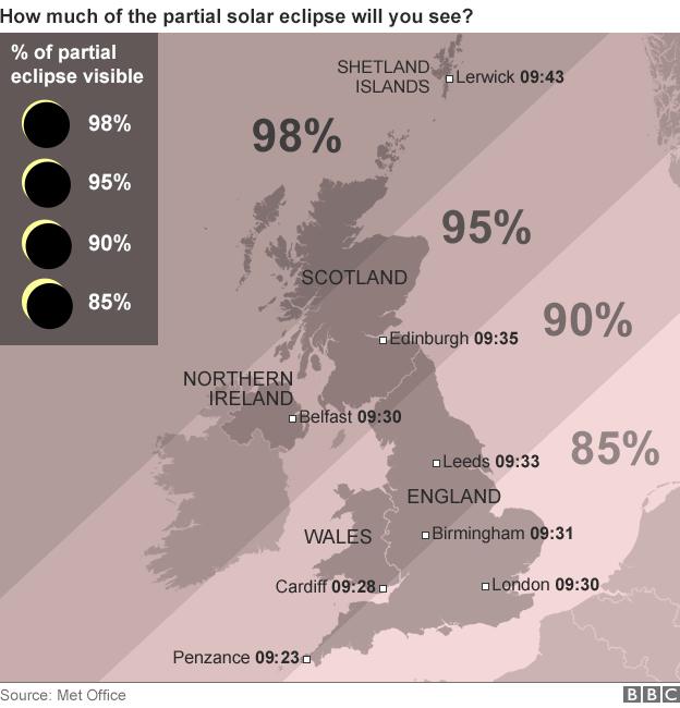 Map showing where you will be able to see partial eclipse