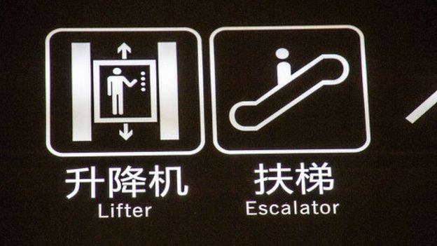 Lift and escalator signs in China