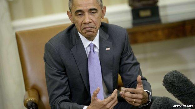 US President Barack Obama makes a statement to the press after a meeting in the Oval Office of the White House3 March 2015