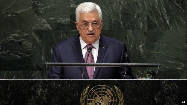 Palestinian President Mahmoud Abbas addresses the 69th session of the United Nations General Assembly at UN headquarters 26 September 2014