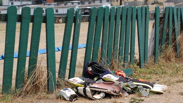 Cricket kit on the floor at a Lagos cricket ground - Nigeria