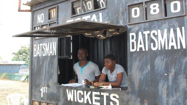 The cricket scoreboard at the Tafawa Balewa Square Cricket Oval in Lagos, Nigeria