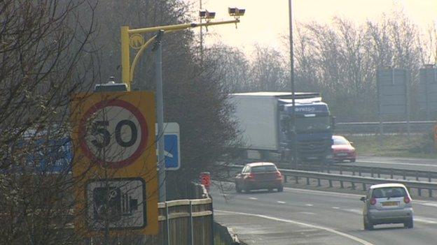 M4 speed limit sign and cameras