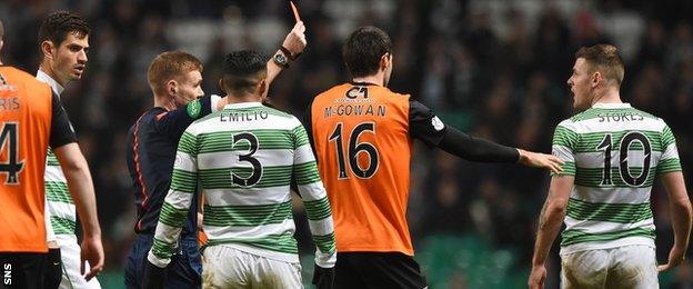 Anthony Stokes was sent off for lashing out at Paul Paton.