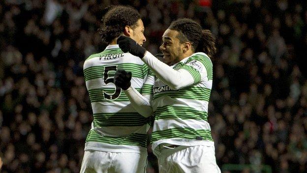 Celtic goal scorers Virgil Van Dijk (left) and Jason Denayer.