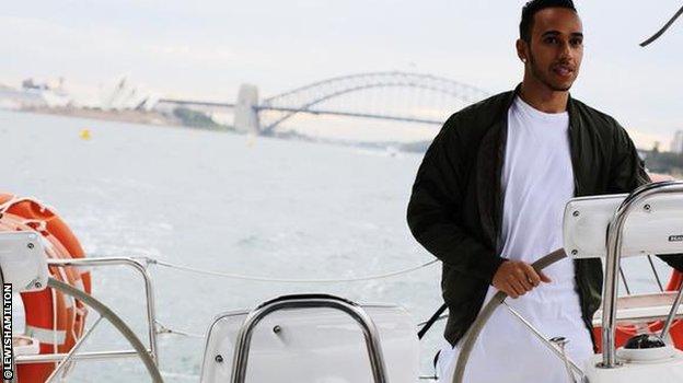 Lewis Hamilton sailing in Sydney Harbour