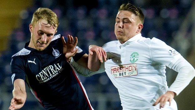 Falkirk's Craig Sibbald and Hibs' Scott Allan