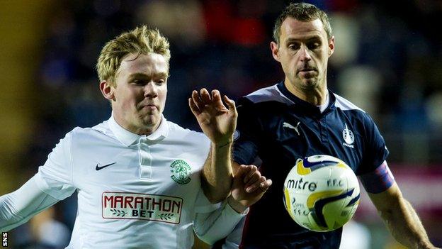 Hibernian's Lewis Allen and Falkirk's David McCracken