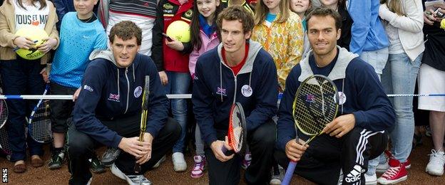 The Murray brothers with Ross Hutchins in 2011