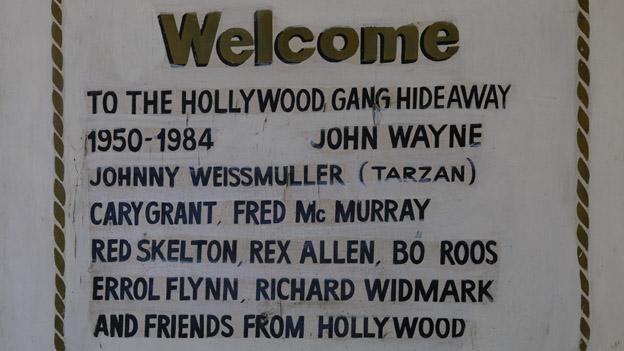 A sign listing the Hollywood stars who visited Acapulco over the decades