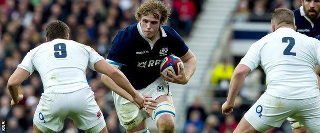 Jonny Gray carries against England