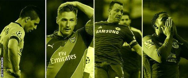 Sergio Aguero, Olivier Giroud, John Terry, Romelu Lukaku