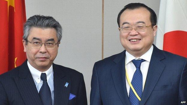 China's deputy foreign minister Liu Jianchao (R) met his Japanese counterpart Shinsuke Sugiyama on Thursday