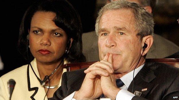 Former US President George W Bush with former US Secretary of State Condoleezza Rice