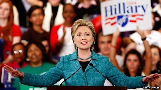 Hillary Clinton speaks during a primary night rally in Philadelphia in 2008