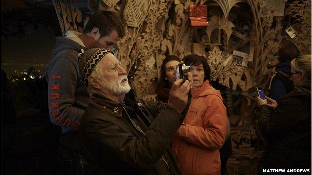 Artist David Best inside the temple