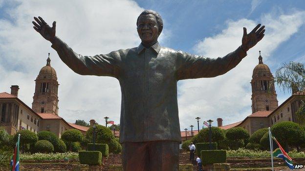 A statue of Nelson Mandela at the Union Buildings in Pretoria, South Africa