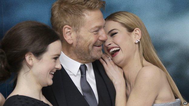 Sophie McShera, Kenneth Branagh and Lily James