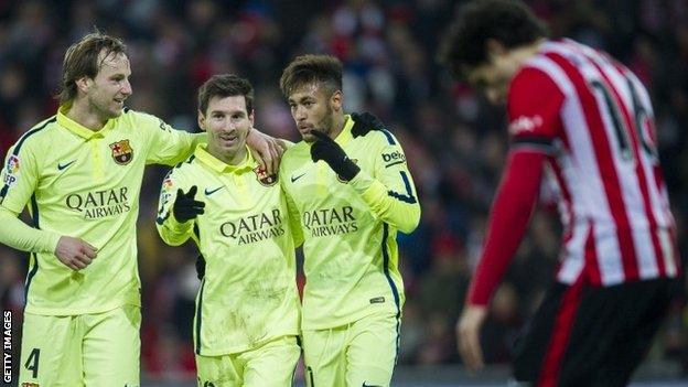 Barcelona celebrate against Athletic Bilbao