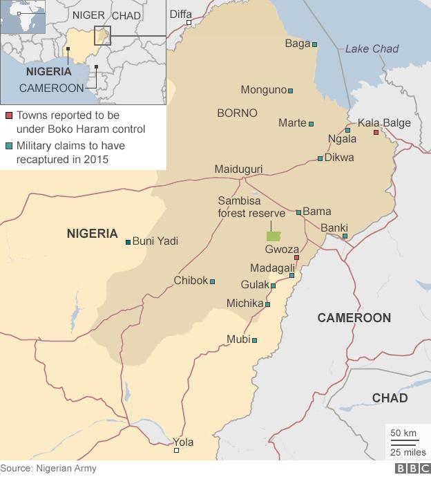 map showing areas under Boko Haram control