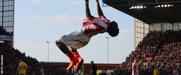 Mame Diouf celebrates for Stoke