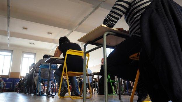 French students sit exam, 2012