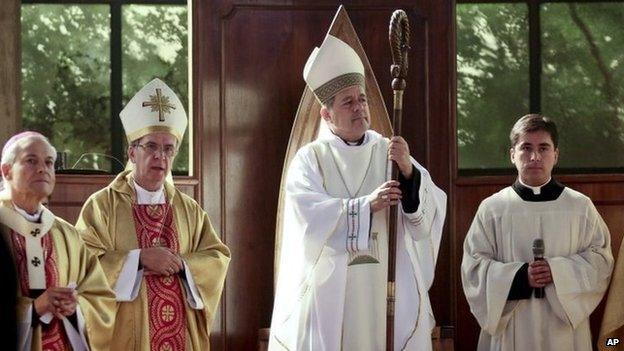 Bishop Juan Barros, third from left, ordination in Osorno