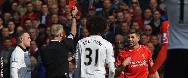 Steven Gerrard sent off