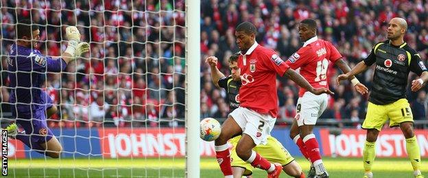 Mark Little pokes in Bristol City's second goal