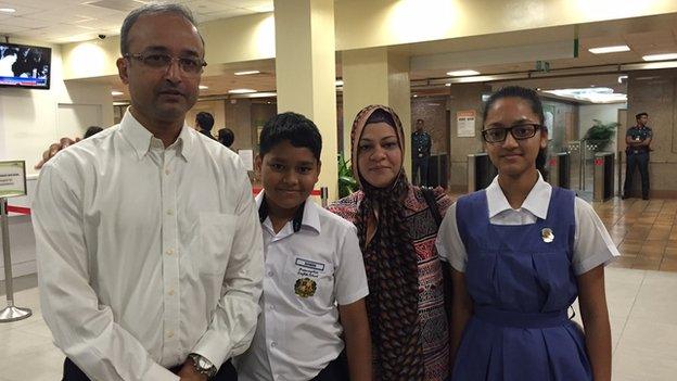 Sayeed Hussain, 59, with his wife Sharmin, 44, son Sanerm, 13, and daughter Samira, 16, at Singapore General Hospital