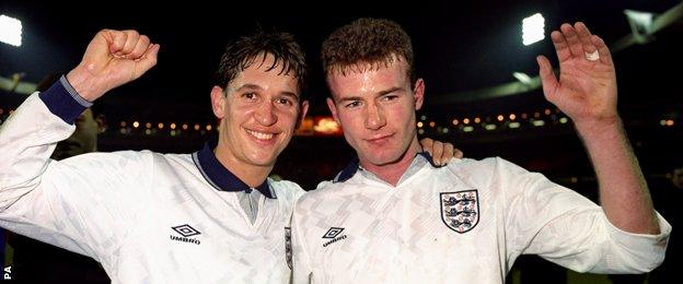 Gary Lineker and Alan Shearer after Shearer's England debut