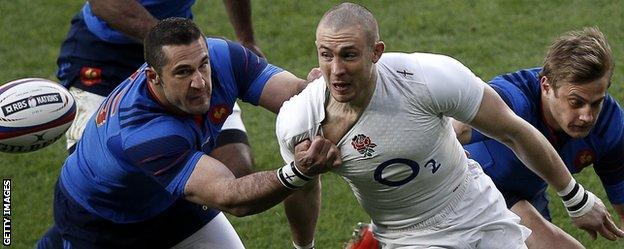 England full-back Mike Brown in action against France