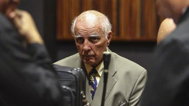 Bob Hewitt looks on ahead of court proceedings at the South Gauteng High Court in Johannesburg on 9 February, 2015